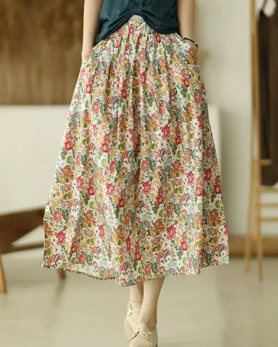 Original Floral Cotton-Blend A-Line Skirt