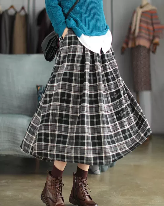 Artistic Retro Plaid A-Line Skirt