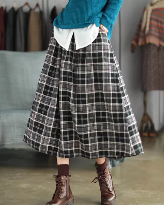 Artistic Retro Plaid A-Line Skirt