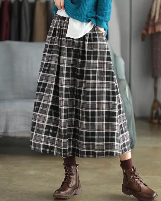 Artistic Retro Plaid A-Line Skirt