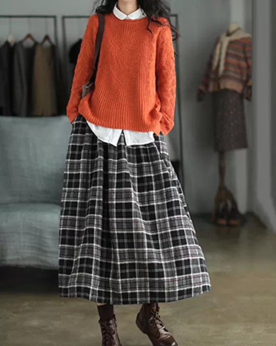 Artistic Retro Plaid A-Line Skirt