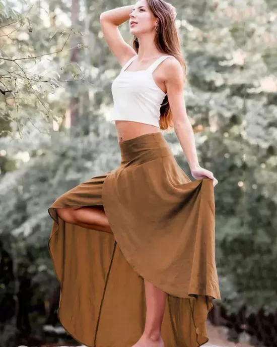 Simple  Asymmetric Split-Front Falbala Solid Color  Skirts Bottoms