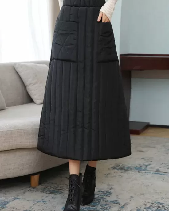 Vintage Loose Elasticity High-Waisted A-Line Padded Skirt Bottom