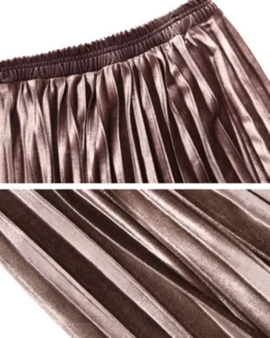 Solid Color High-Waist Pleated A-Line Skirt