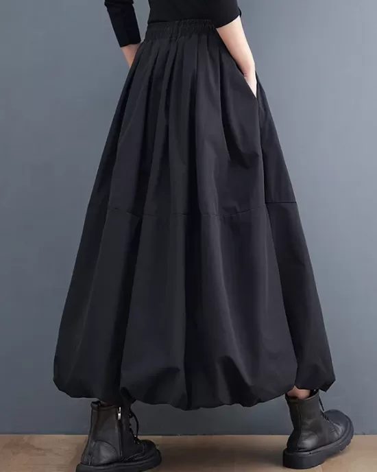 Urban Loose Drawstring High Waisted Black Bubble Skirt