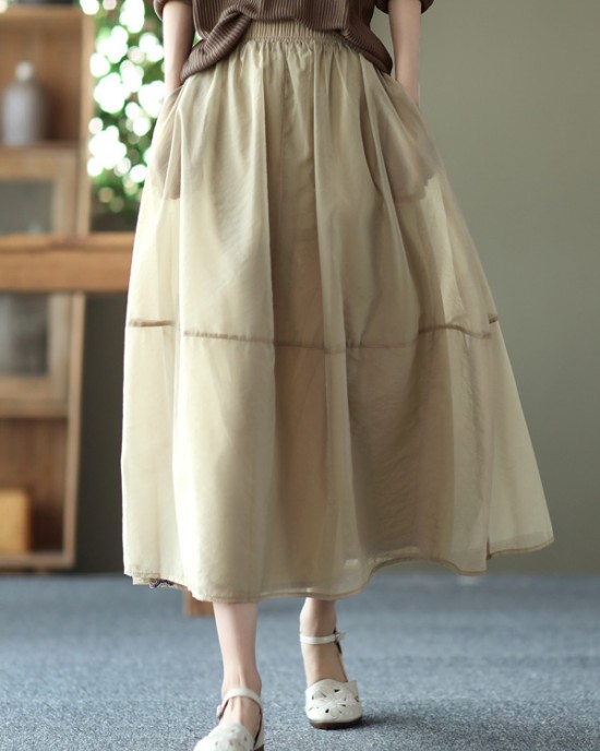 Simple Loose Solid Color Split-Joint Bubble Skirt