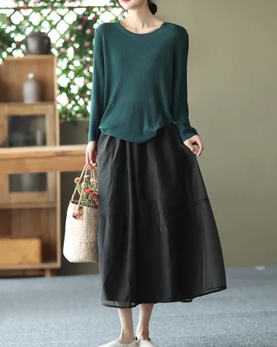 Simple Loose Solid Color Split-Joint Bubble Skirt