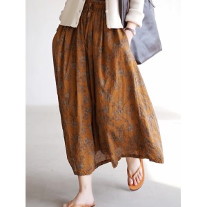 Vintage Loose Floral Printed A-Line Skirts Bottom