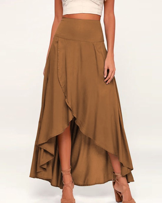 Simple  Asymmetric Split-Front Falbala Solid Color  Skirts Bottoms