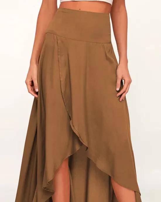 Simple  Asymmetric Split-Front Falbala Solid Color  Skirts Bottoms