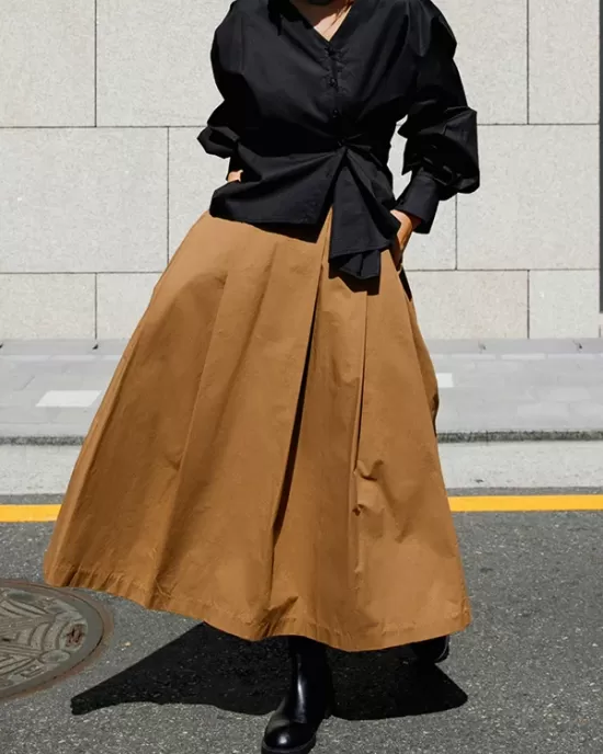 Solid Color A-line Loose Skirts Bottoms