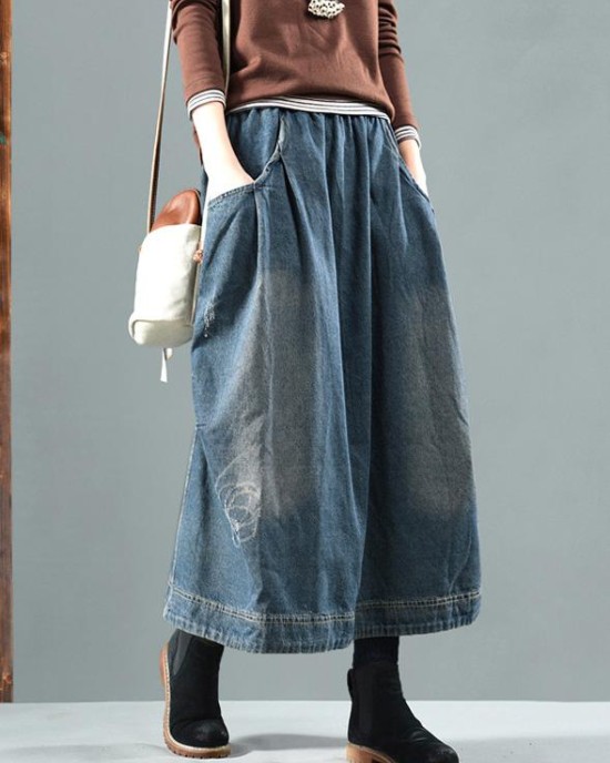 Split-joint Denim Skirt Bottom