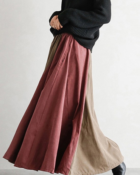 Elegant Split-Joint Color Skirt