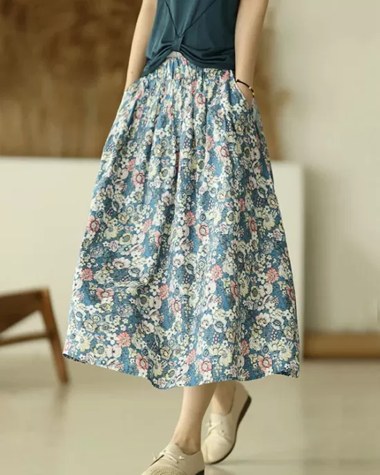 Original Floral Cotton-Blend A-Line Skirt