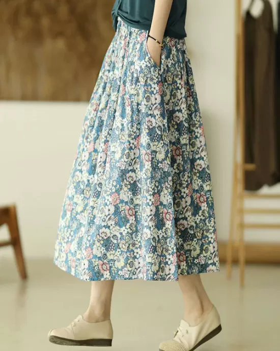 Original Floral Cotton-Blend A-Line Skirt