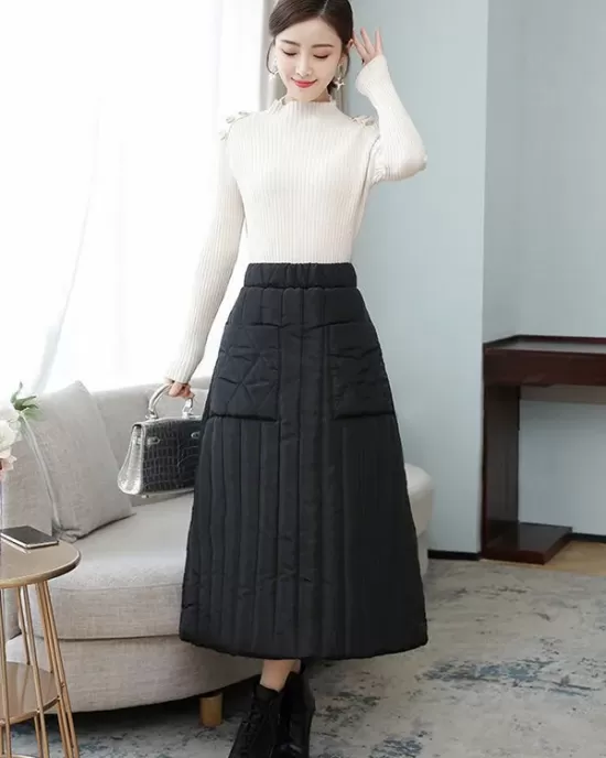 Vintage Loose Elasticity High-Waisted A-Line Padded Skirt Bottom