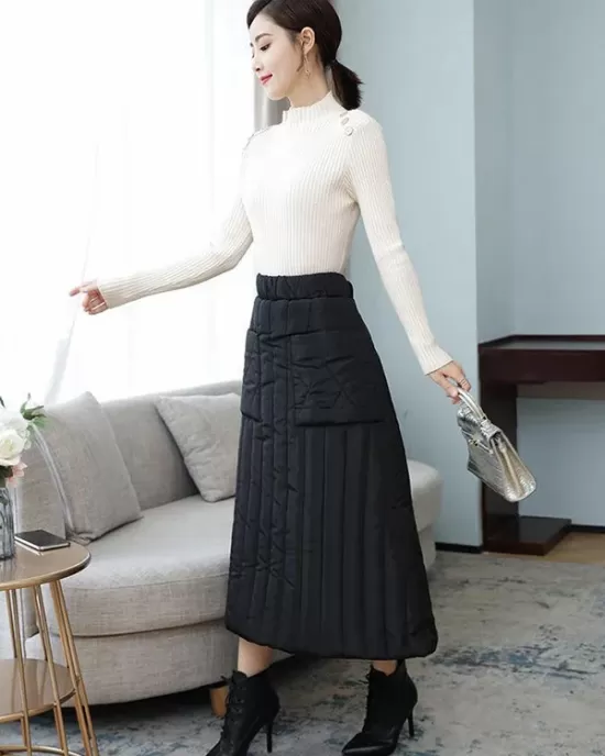 Vintage Loose Elasticity High-Waisted A-Line Padded Skirt Bottom