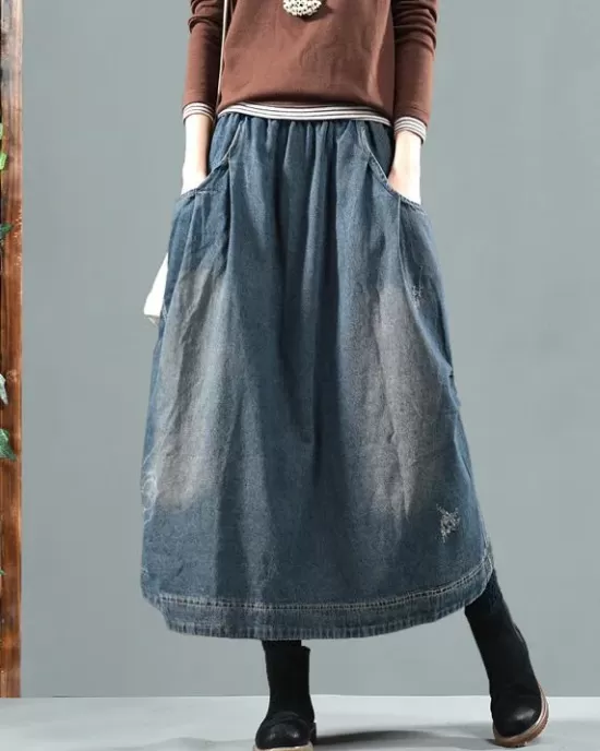 Split-joint Denim Skirt Bottom