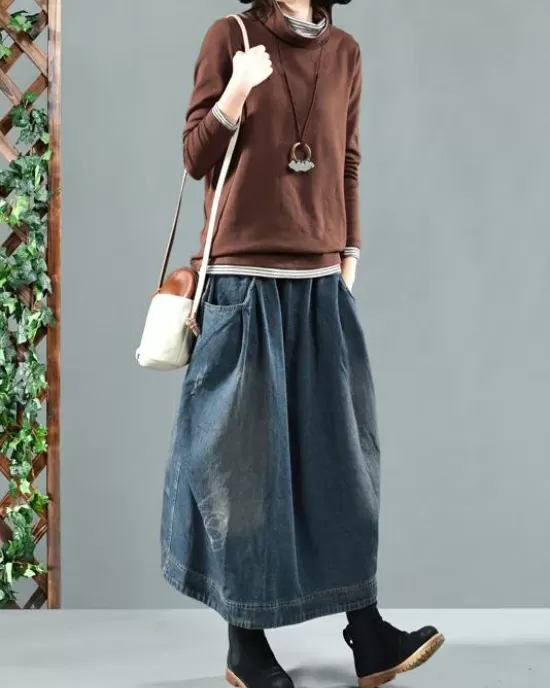 Split-joint Denim Skirt Bottom