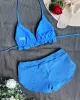 Padded Solid Color Halterneck Bikini Swimsuit Two Pieces Set