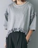 Beaded Ruffled Solid Color Half Sleeves Round-Neck T-Shirts Tops&Pants Two Pieces Set