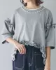 Beaded Ruffled Solid Color Half Sleeves Round-Neck T-Shirts Tops&Pants Two Pieces Set