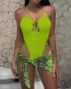 Padded Hollow Solid Color One-Piece Swimwear & Skirts Two Pieces Set