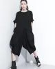 Loose Solid Color Round-Neck Short Sleeves  Tops+ Elasticity Pleated Cropped Pants Two Pieces Set