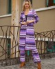 Vacation Loose Long Sleeves Plain Striped Two Pieces Set