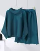 Simple Loose Long Sleeves Pleated Solid Color High-Neck T-Shirt Top&Wide Legs Pants Two Pieces Set