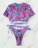 Asymmetric Hollow Tie-Dyed Round-Neck Bikini Swimsuit Two Pieces Set