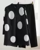 Pleated Polka Dot Long Sleeves Loose Stand Collar Two Pieces Set