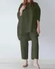 Casual Loose Long Sleeves Solid Color T-Shirt Top&Pants Two Pieces Set