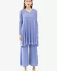 Urban Pleated Solid Color V-Neck Long Sleeves T-Shirt&Flared Pantstwo Pieces Set