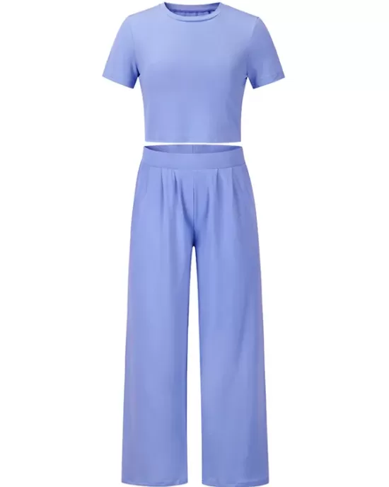 Simple Solid Color T-Shirt & Pants Two Pieces Set