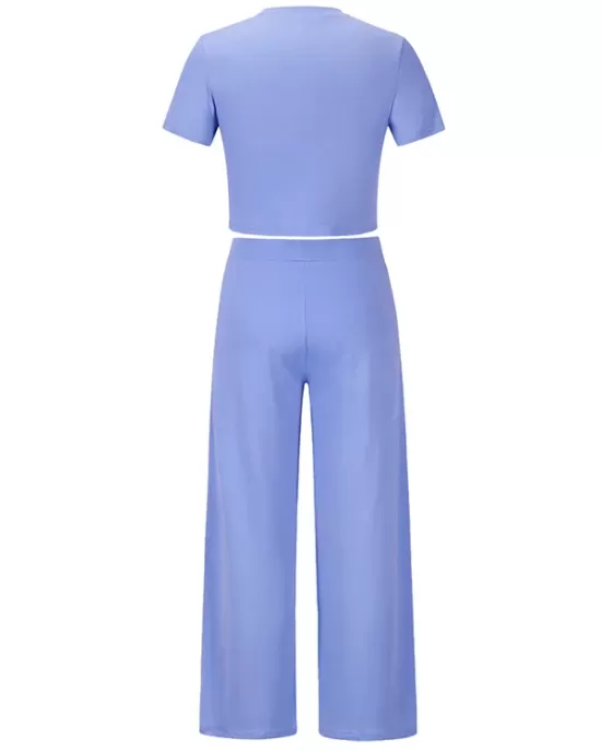 Simple Solid Color T-Shirt & Pants Two Pieces Set