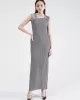 Urban Loose Solid Color Tied Pleated Top&V-Back Vest Dress Two Pieces Set