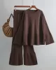 Casual Long Sleeves Loose Solid Color Round-Neck Sweater Tops & Wide Leg Pants Two Pieces Set