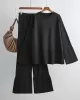 Casual Long Sleeves Loose Solid Color Round-Neck Sweater Tops & Wide Leg Pants Two Pieces Set