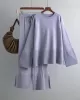 Casual Long Sleeves Loose Solid Color Round-Neck Sweater Tops & Wide Leg Pants Two Pieces Set