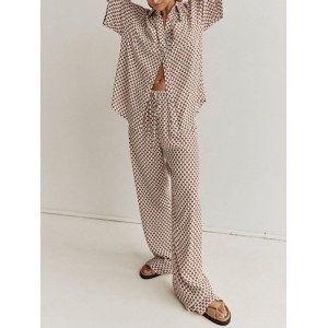 Plaid Printed Half Sleeves Loose Lapel Shirts&Pants Two Pieces Set