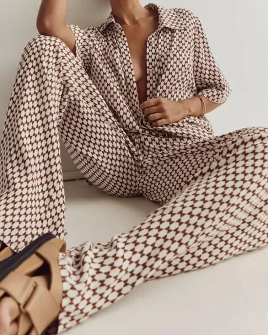 Plaid Printed Half Sleeves Loose Lapel Shirts&Pants Two Pieces Set