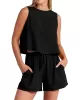 Solid Color Round-Neck Vest + Elasticity Drawstring Shorts Two Pieces Set