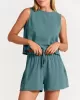 Solid Color Round-Neck Vest + Elasticity Drawstring Shorts Two Pieces Set