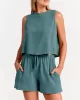 Solid Color Round-Neck Vest + Elasticity Drawstring Shorts Two Pieces Set