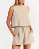 Solid Color Round-Neck Vest + Elasticity Drawstring Shorts Two Pieces Set