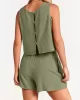 Solid Color Round-Neck Vest + Elasticity Drawstring Shorts Two Pieces Set