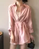 Loose Solid Color Long Sleeves Blouse + Pleated Shorts Two Pieces Set