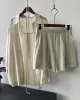 Loose Solid Color Long Sleeves Blouse + Pleated Shorts Two Pieces Set