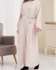 Long Sleeves Loose Solid Color Inner Dress + Tied Waist Outerwear Two Pieces Set